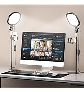 PQRQP 2 Packs Ring Light with Stand, Adjustable Desktop Lamp with Phone Mount, CRI 97+ Studio-Gra...