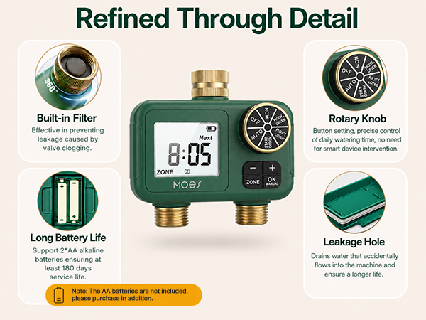 2-zone water timer for lawn hose