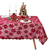 WUBODTI Christmas Red Lace Tablecloths for Rectangle Tables, Floral Lace Sheer Rustic Valentines ...