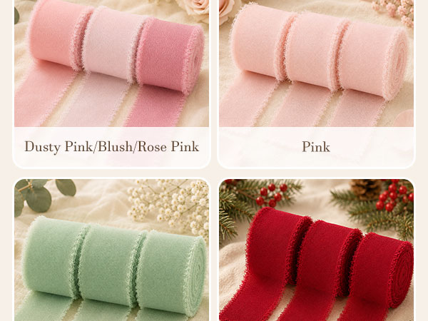 Pink Ribbon,Chiffon Ribbon,1 In Frayed Pink Ribbon,Chiffon Silk Ribbon for Gift Wrapping,Flower