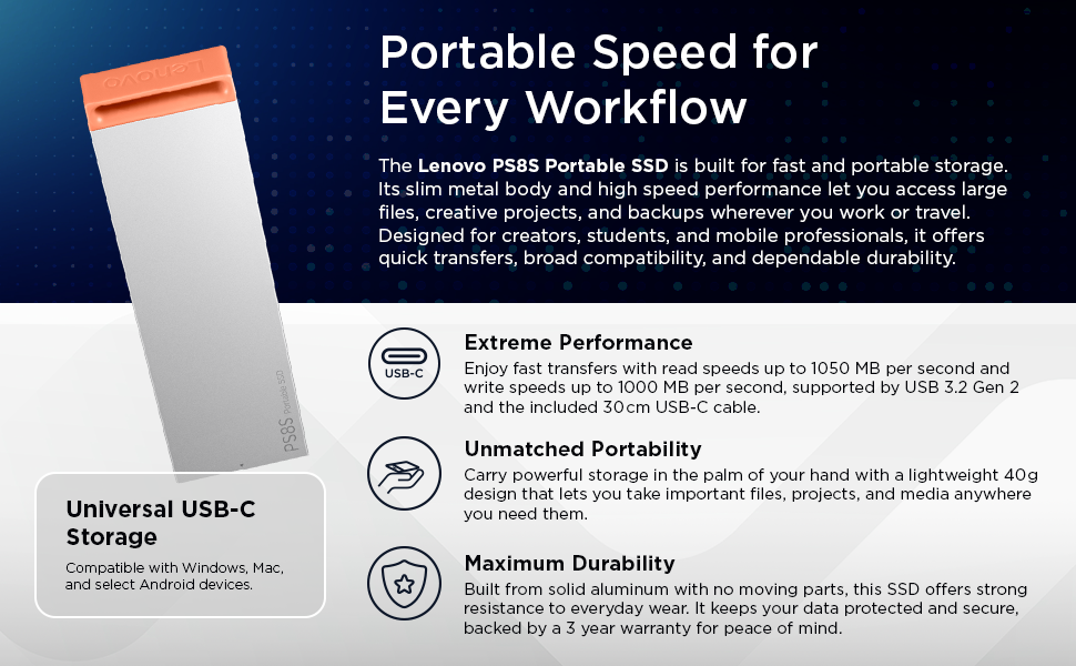 Lenovo PS8S Portable SSD - Fast Portable Storage