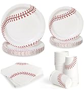 PCLMLES 96pcs Baseball Paper Plates Baseball Field Party Plates and Napkins Cups Disposable Table...