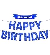 Pre-Strung Happy Birthday Banner - NO DIY - Blue Glitter Birthday Party Decorations for Men Women...