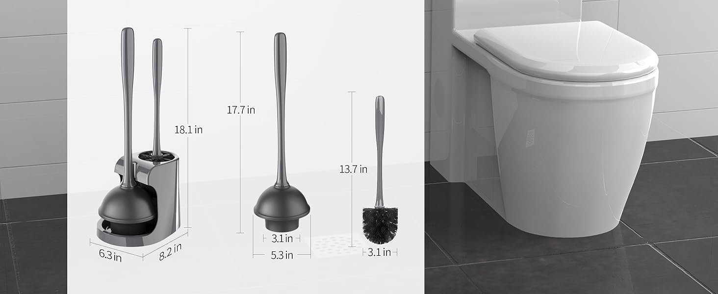 MR.SIGA Toilet Plunger and Bowl Brush Combo for Bathroom Cleaning, Grey