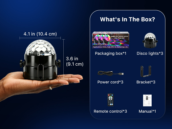 The size and list of the disco ball light