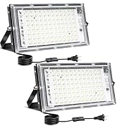 100W LED Outdoor Flood Light, 2 Pack 8000LM Plug in Flood Light Outdoor, IP66 Waterproof Exterior...
