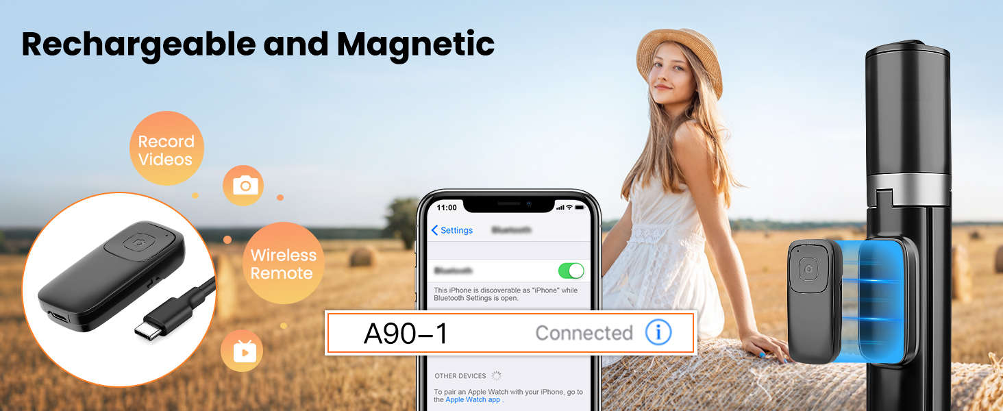 phone tripod with rechageable and magnetic remote