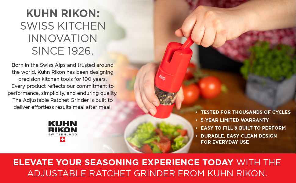 Ratchet grinder with adjustable settings, ceramic mechanism, and refill design