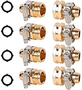 Triumpeek 4 Sets Garden Hose Repair Connector with Clamps, Aluminum Water Hose End Replacement Fi...