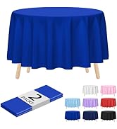 Kopokita 2 Pack Royal Blue Round Disposable Plastic Tablecloths 84 inch Party Table Covers