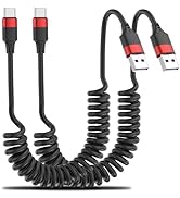 Coiled USB C Cable for Car, 2 Pack Type C Coiled Cable Fast Charging, USB to USBC Coiled Cable, U...