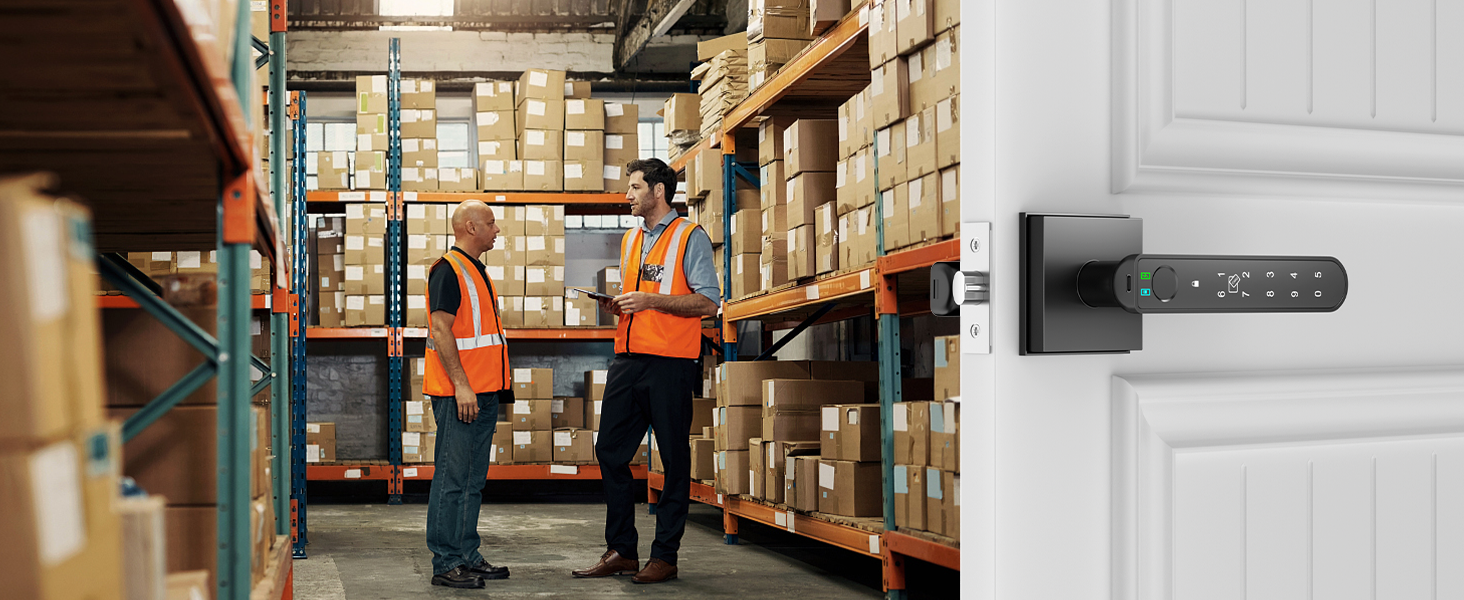 wifi door lock with handle sqaure black