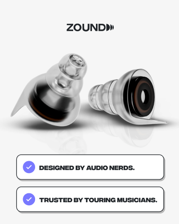 2 zound earplugs with copy: designed by audio nerds and trusted by touring musicians