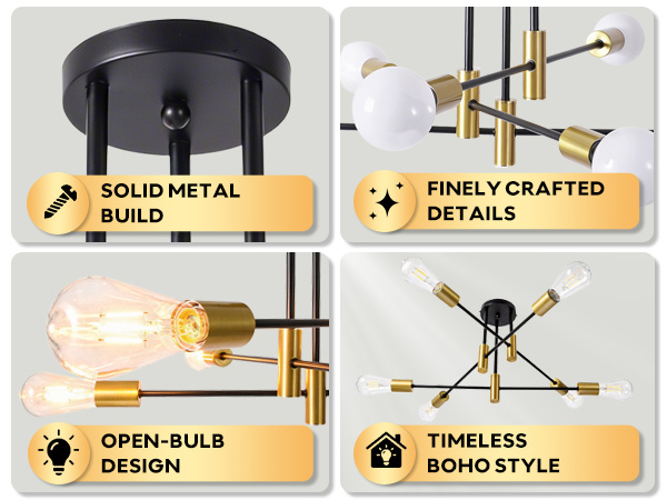 Phaosio Modern Sputnik Chandelier Ceiling Light Fixtures