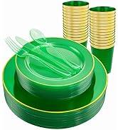 Colosus 36 Guests St. Patrick's Day Plates Clear Green Plastic Plates Disposable Silverware &amp; Cup...