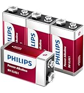 PHILIPS 9V Batteries - Power Alkaline 9 Volt Battery 4 Pack, Long Lasting Power Up to 5 Years in ...