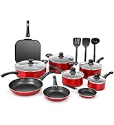 COSTWAY 17 Pieces Hard Anodized Cookware Set, Kitchenware Set with Non-Stick Coating, Pots and Pa...