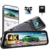 CAMECHO 9.66" 4K Mirror Dash Cam with ADAS, BSD and LCA, Rear View Mirror Camera with WiFi and GP...