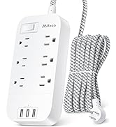 Power Strip - 10 FT Long Flat Plug Extension Cord, 6 Outlets 3 USB Ports Outlet Extender with Ove...