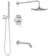 Lava Odoro Modern 3-Setting Round Rain Bathtub and Shower Faucet Set, Chrome Rainfall Shower Head...