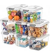 Elsjoy 8 Pack 5.5 Quart Plastic Storage Bins with Lid and Handle, Clear Latch Storage Box Stackab...