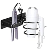 OlBuWa Hair Dryer Rack Wall Mounted Stainless Steel Shelf Storage For Bathroom Walls (Black)