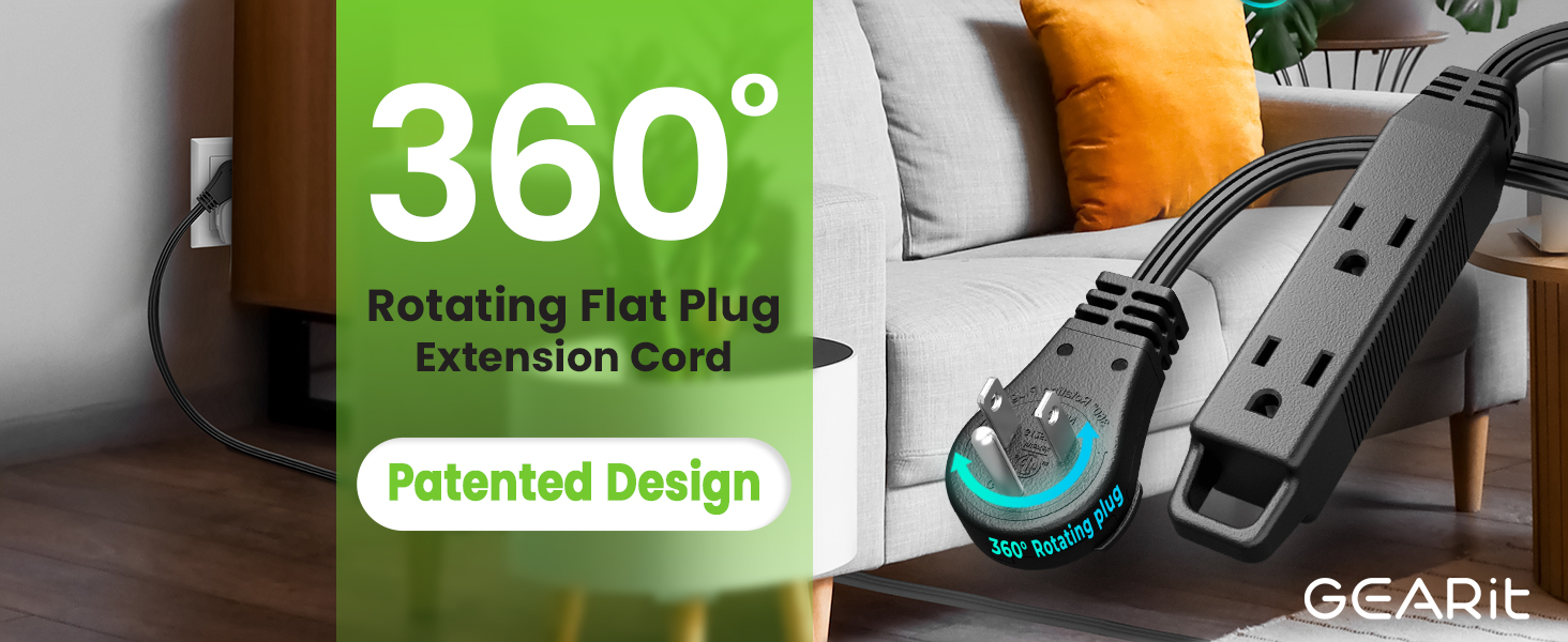 360 degree flat extension cord outlets