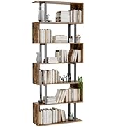 Gadroad 6 Tier Geometric Bookcase,S Shaped Bookshelf, Wood Decorative Storage Shelving, Modern Fr...
