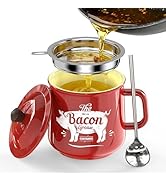 PGYARD Ceramic Bacon Grease Saver With Strainer - 23OZ Bacon Grease Container Farmhouse Keeper Fo...