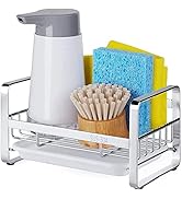 HULISEN Kitchen Sink Sponge Holder, 304 Stainless Steel Kitchen Soap Dispenser Caddy Organizer, C...