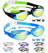 Vvinca Kids Swim Goggles, 2 Packs Swimming Goggles with Earplugs&amp; Nose Clip Anti Fog/UV Goggles f...
