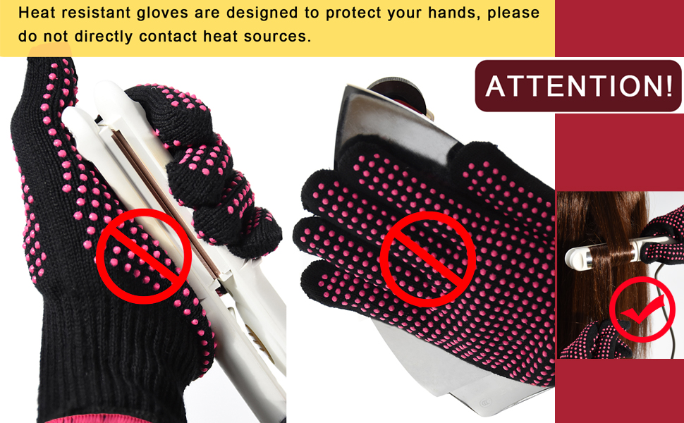 Heat-Resistant Gloves with Silicone Bumps Heat Blocking Gloves for Curling Hair Styling