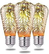 Porseme 3D Fireworks Decorative Light Bulb, E26 Base, 4W, AC100-240V, Glass Bulbs with Soft Warm ...