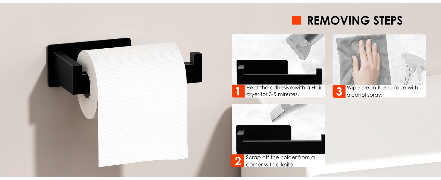 3-step easy removal: heat with hairdryer, scrape with knife, clean residue with alcohol