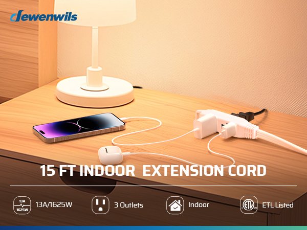 15 FT extension cord white