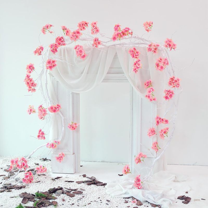 300Cm/118Inch Large Flexible White Artificial Tree Vines Twine Wood Branches with Pink Hydrangea Flowers Garland Twig Reptile Climbing Fake Plants for Wedding Arch Christmas Wall Hanging Decoration