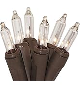 612 Vermont 35 Clear Mini Christmas String Lights on Brown Wire Cord, UL Approved for Indoor Use ...