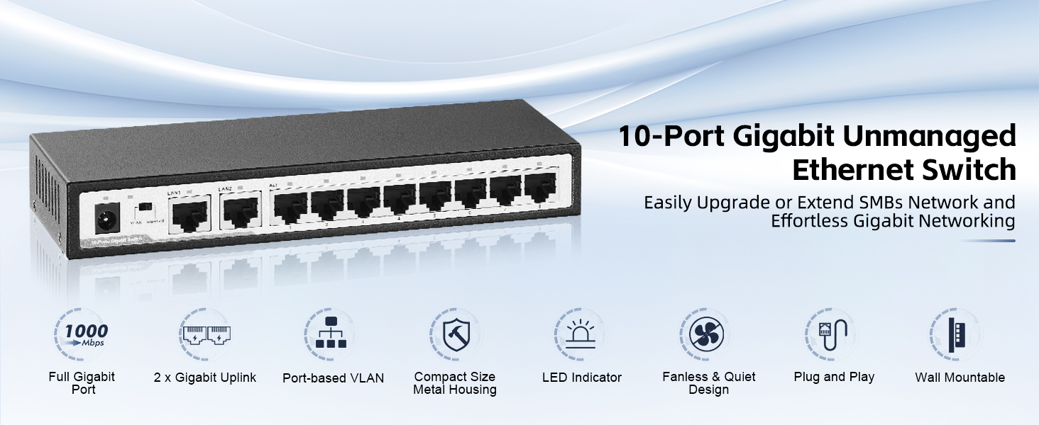 10-Port Gigabit Unmanaged Etherent Switch