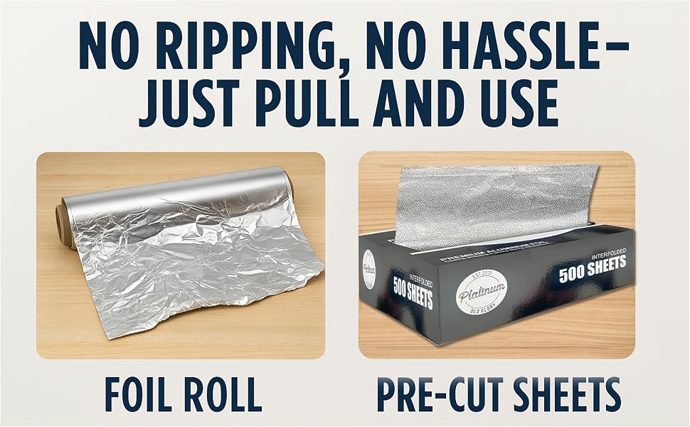 Foil roll vs Platinum pre-cut foil sheets comparison showing easy pull-and-use design