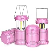 SEAMAGIC 4-Pack LED Pink Camping Lanterns, Portable Camping Lights, Outdoor Handled Lamps, Essent...