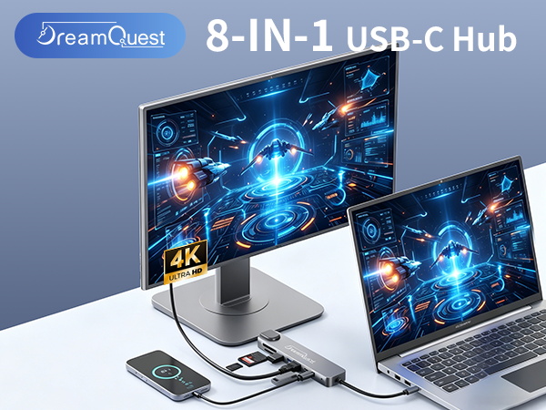 Dreamquest 8in 1 USB C HUB Docking Station