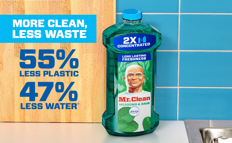 Mr. Clean 2X Concentrated Multi Surface Cleaner Febreze Meadows &amp; Rain Scent-More Clean, Less Waste