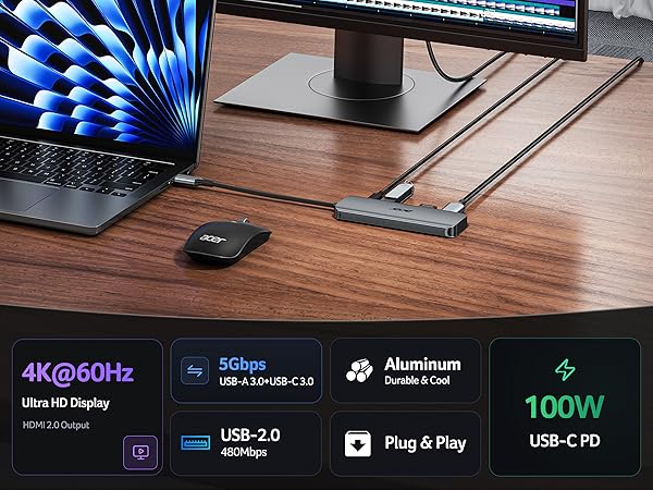 Acer USB C Hub, 5-IN-1 USBC to HDMI Adapter