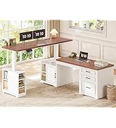 SEDETA Farmhouse L Shaped Electric Standing Desk, 63" x 67" Height Adjustable Home Office Executi...