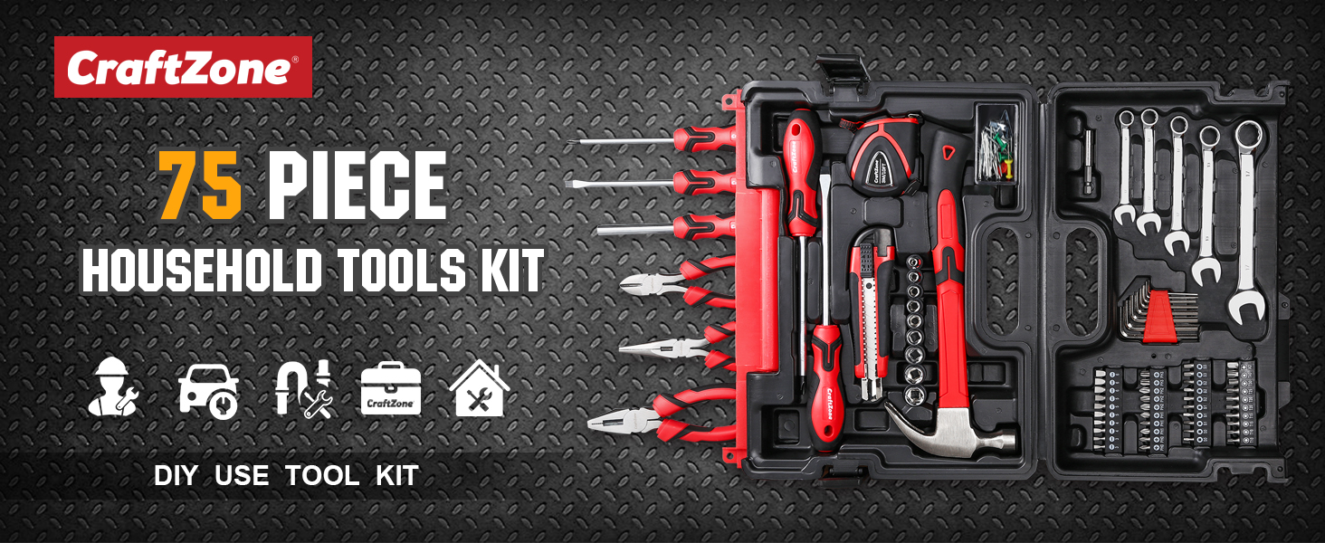 75 PIECE HOUSEHOLD TOOLS KIT