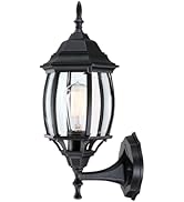 17 Inch Outdoor Porch Light - Black Outside Light for House, Metal and Glass Exterior Wall Sconce...