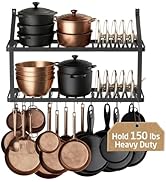 KES 150 lb High-Capacity Pot Rack Wall Mounted with Pot Lid Holder, 34 Inch Heavy-Duty Pots and P...