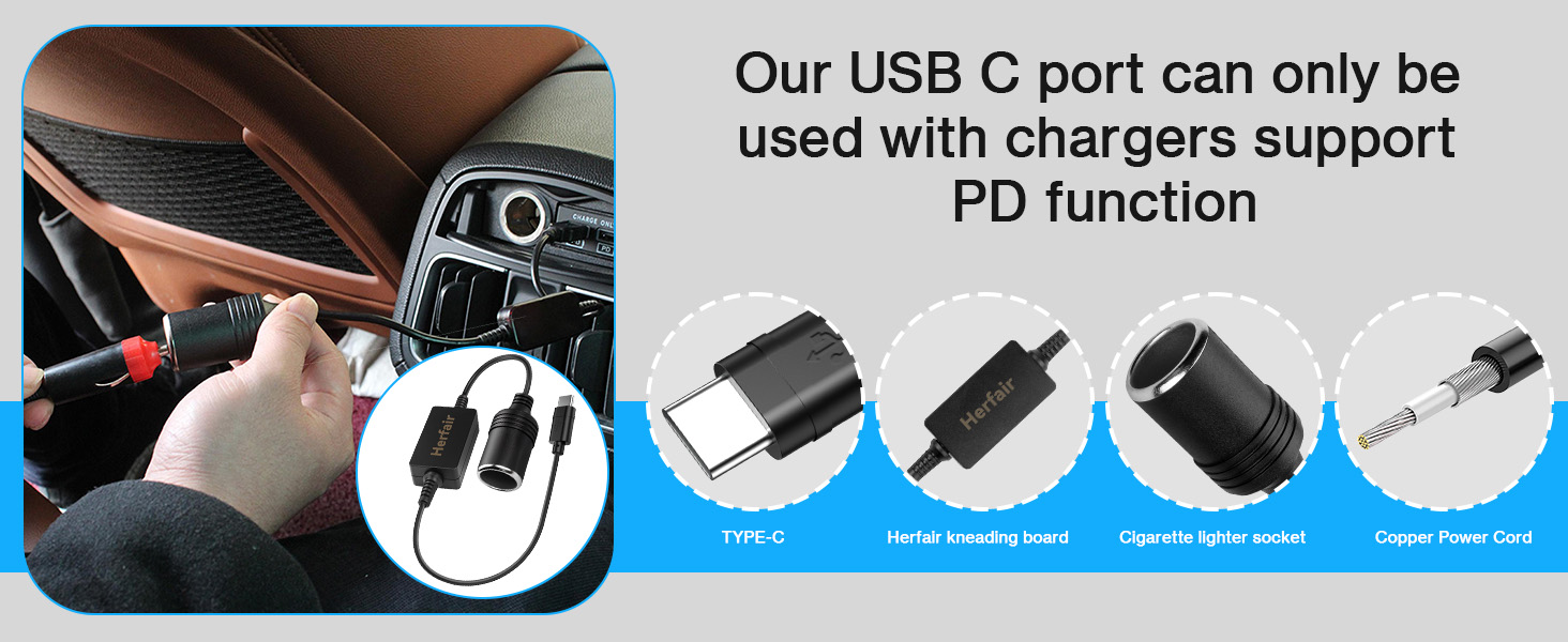 USB C Male to 12V Car Cigarette Lighter