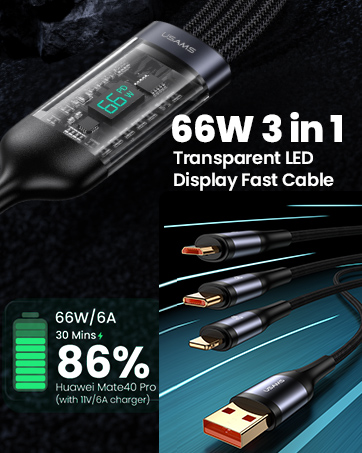 66w 3 in 1 charging cable