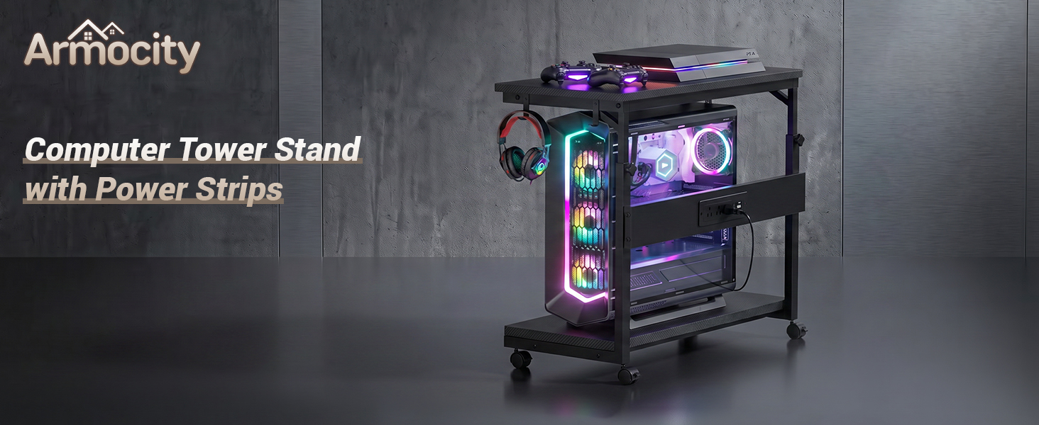 Computer Tower Stand - PC Stand for Floor with Power Outlets, PC Tower Stand for Carpet